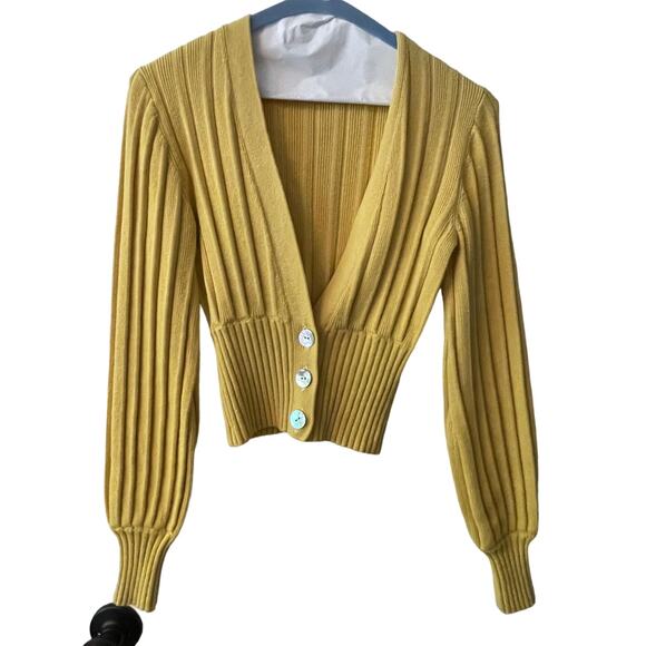 aritzia wildfred yellow plunge cardigan with abalone buttons - XS - NWOT - Picture 1 of 5